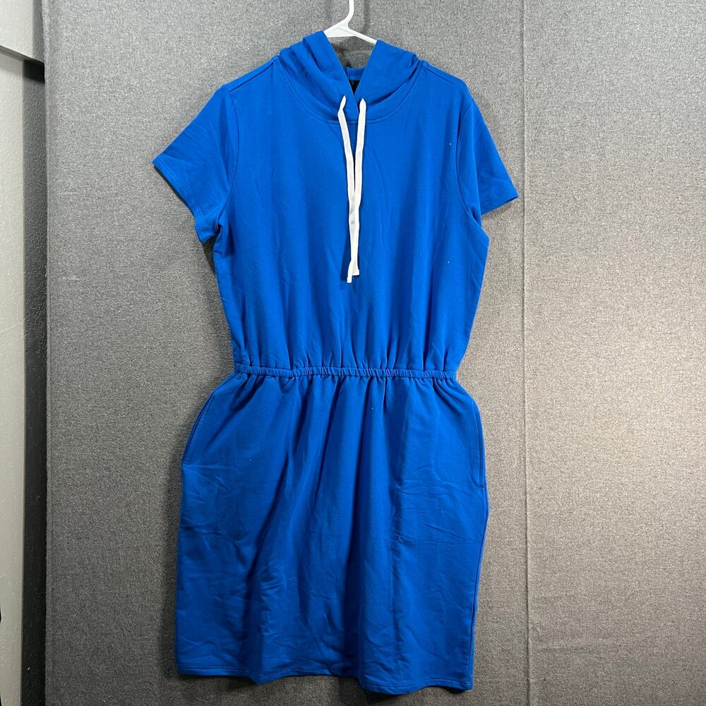 J Jason Wu Regular French Terry Short Sleeve Hoodie Dress Sapphire, Small